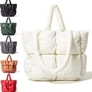 Large Quilted Puffer Tote Bag Soft Padded Down Winter Handbag Space Totes Puffy